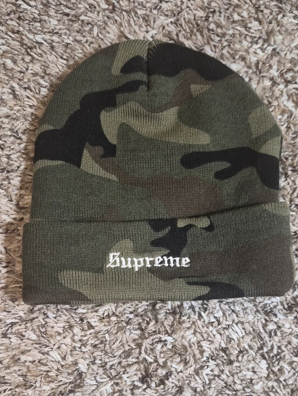 Supreme Guadelupe Rose Embroidered Camo Beanie